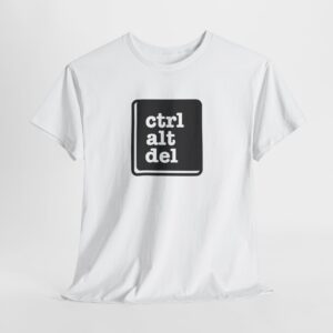 Alternative view of Unisex Heavy Cotton Tee with Ctrl+Alt+Del Design, Perfect for Tech Lovers, Gamers, Geek Culture, Casual Wear, Gift for Programmers